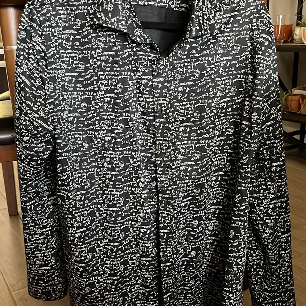 Murano, black with Math formula equation long sleeve shirt mens XL slim fit